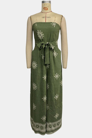 Strapless Wide-Leg Jumpsuit with Belt