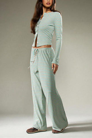 Striped Long-Sleeve Casual Pants Set