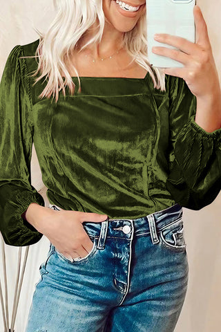 Velvet Ribbed Texture Square Neck Top
