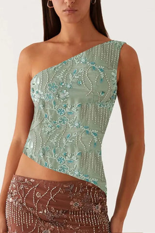Asymmetric Sequin Tank Top