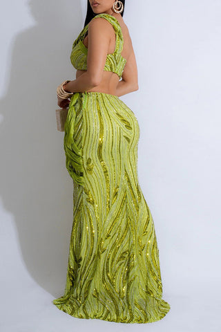 One-Shoulder Skirt Set with Flowing Silhouette