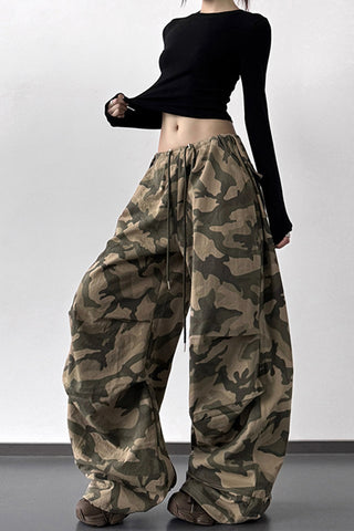 Wide-Leg Camouflage Casual Pants