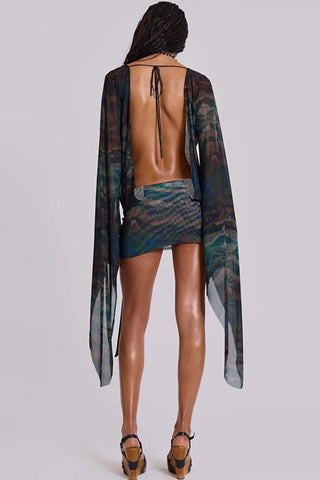 Tie-Front Sheer Sleeve Mini Dress