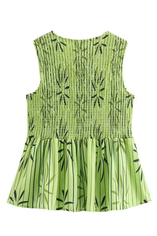 Smocked Tie-Front Top with Leaf Design