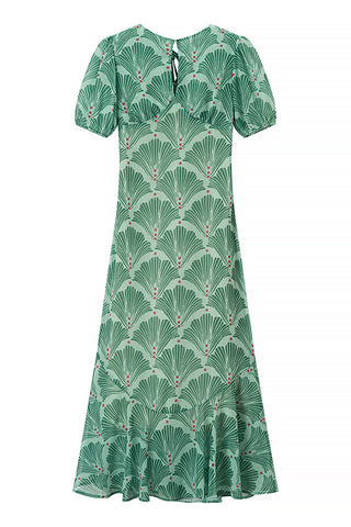 Printed Puff-Sleeve Midi Dress