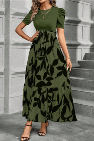 Puff Sleeve Printed Maxi Dress