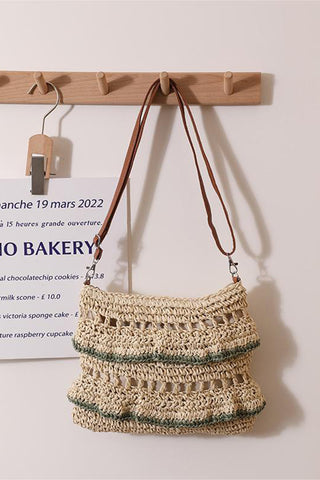 Woven Shoulder Bag with Leather Strap