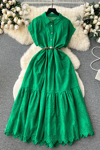 Eyelet Button-Front Dress