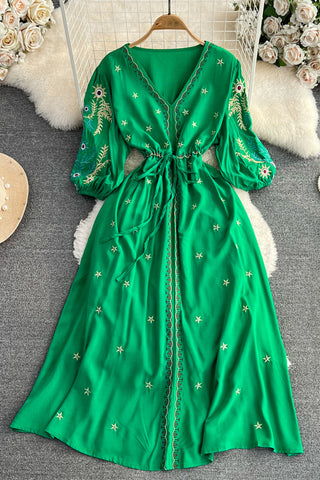 Embroidered Drawstring Maxi Dress