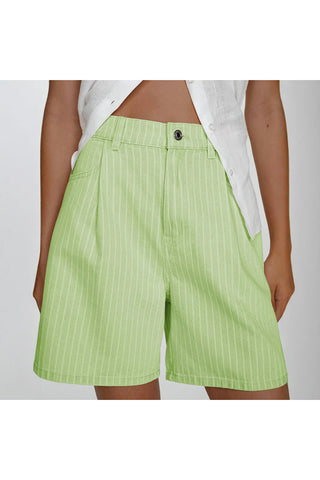 Striped Casual Shorts with Pleated Front