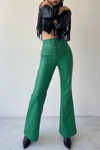 High-Waisted Lace-Up Casual Pants