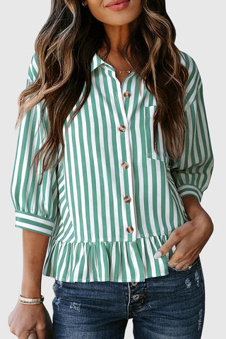 Striped Button-Front Blouse