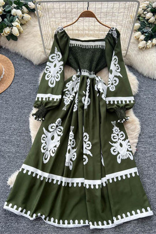 Printed Puff Sleeve Casual Dress