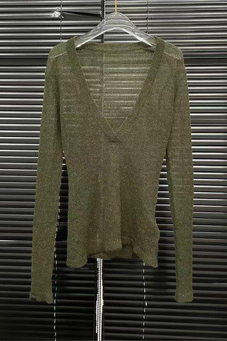 Sheer Knit Long Sleeve Blouse