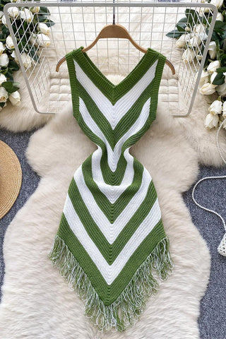 Striped Fringe Casual Dress