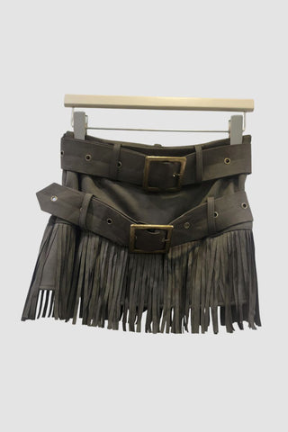 Fringe Mini Skirt with Belt Detail