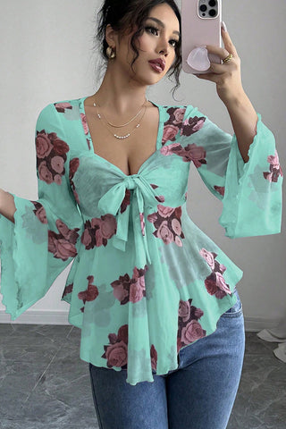 Tie-Front Floral Blouse
