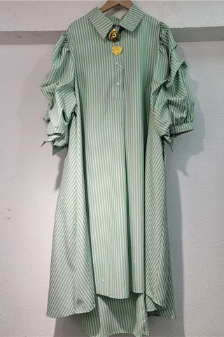 Ruffle-Sleeve Button-Front Dress