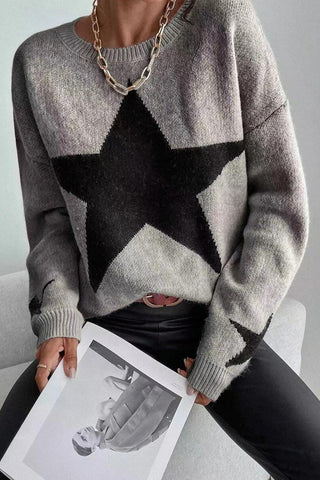 Star-Patterned Loose Fit Sweater