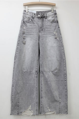 Distressed Wide-Leg Denim Pants