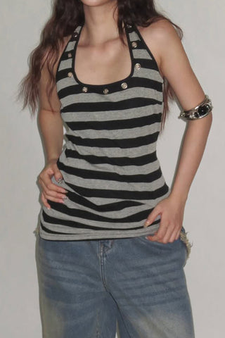 Striped Button-Accent Tank Top
