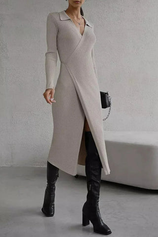 Ribbed V-Neck Midi Dress