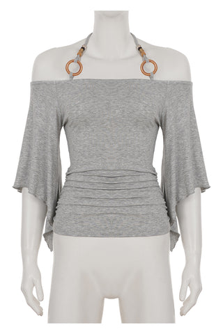 Off-Shoulder Ruched Blouse with Tie Straps