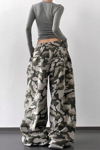 Wide-Leg Camouflage Casual Pants