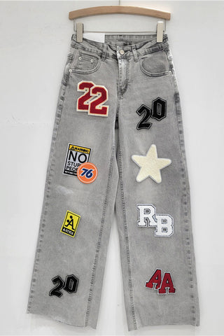 Patchwork Wide-Leg Denim Jeans