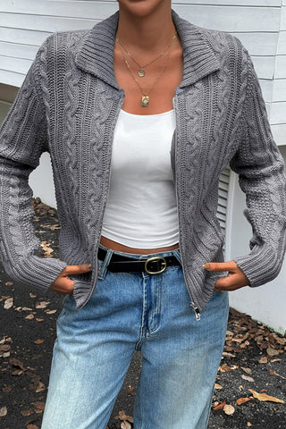 Zip-Front Cable Knit Cardigan