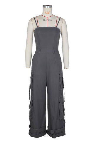 Wide-Leg Cargo Jumpsuit with Straps