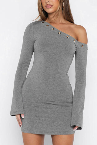 Asymmetric Button-Detail Dress