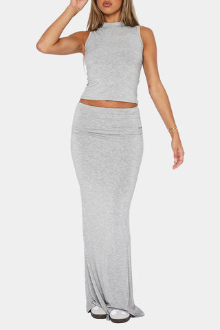 Sleeveless Crop Top and Maxi Skirt Set