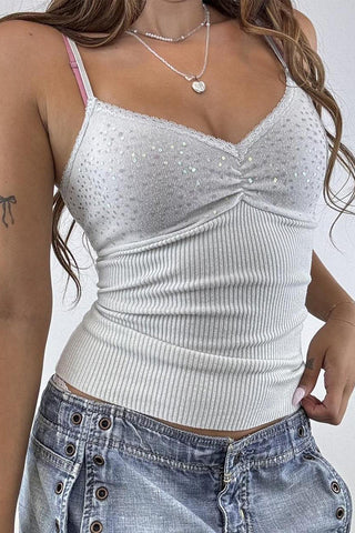 Sparkle Embellished Ribbed Tank Top