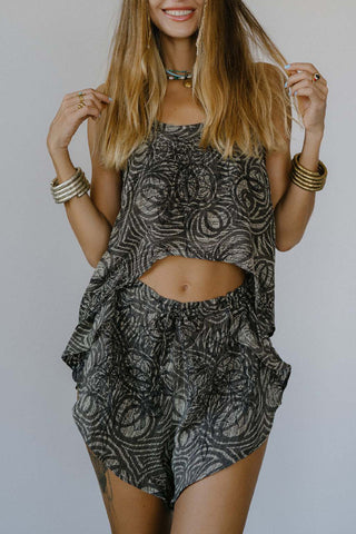 Printed Tank Top with Asymmetrical Hem