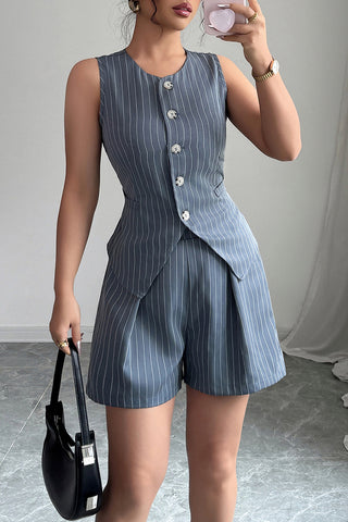Button-Front Pinstriped Short Set