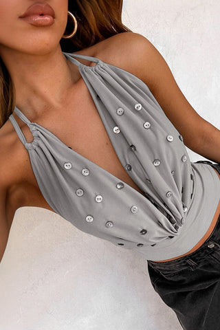 Button Embellished Draped Tank Top
