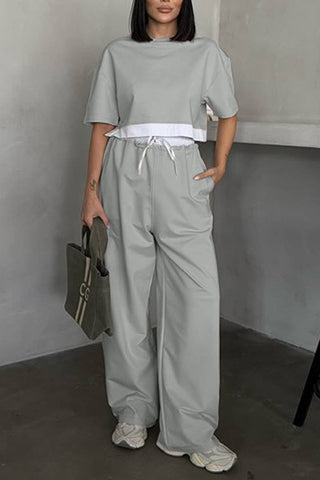 Casual Two-Piece Set with Cropped Top