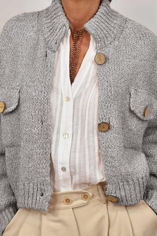 Button-Front Knit Cardigan