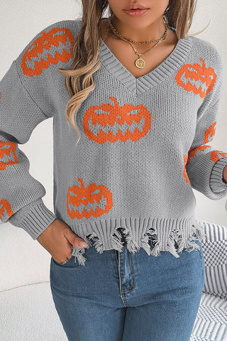 Pumpkin Detail Fringed Sweater