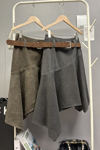 Asymmetric Denim Midi Skirt