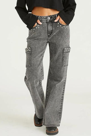 Embellished Straight-Leg Cargo Jeans