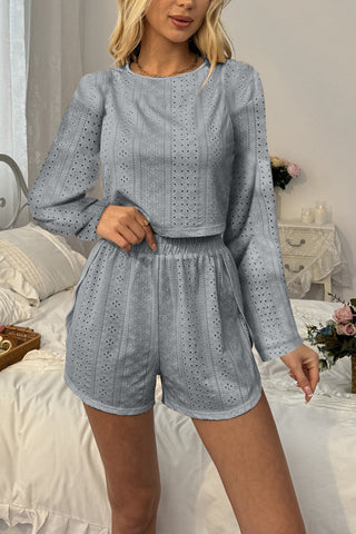 Eyelet Crop Top and Shorts Set