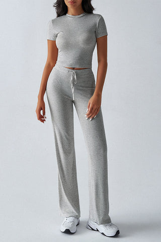 Short-Sleeve Crop Top and Pants Set