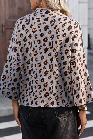 Leopard Pattern Mock Neck Sweater