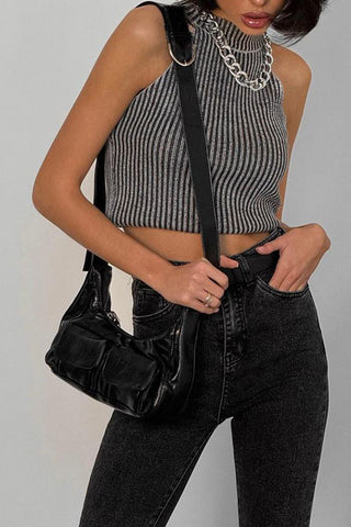 Ribbed High Neck Tank Top