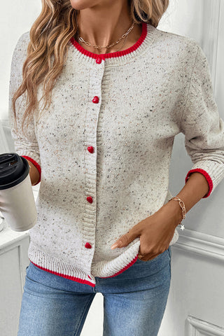 Contrast Trim Button-Up Cardigan