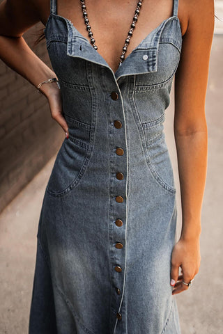 Button-Front Denim A-Line Dress