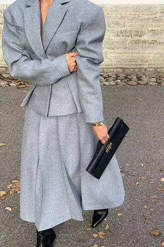 Classic Pleated Skirt Set with Blazer