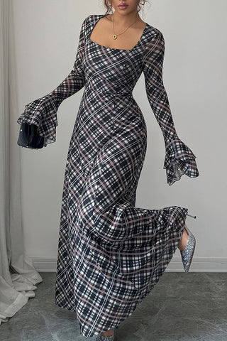 Plaid Long Sleeve Casual Dress